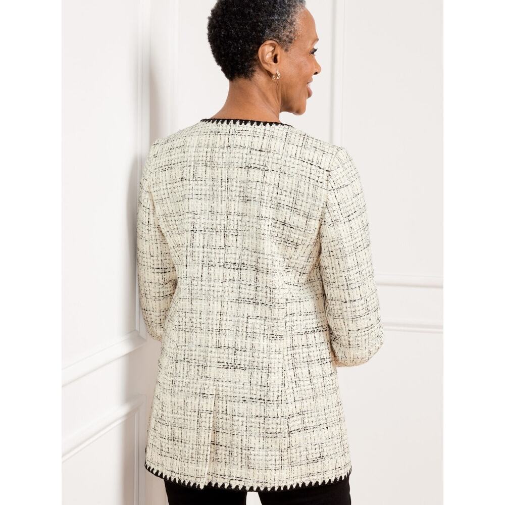 Talbots Tipped Tweed Blazer White & Black Button Corpcore Office Workwear Sz 6 - Picture 3 of 11